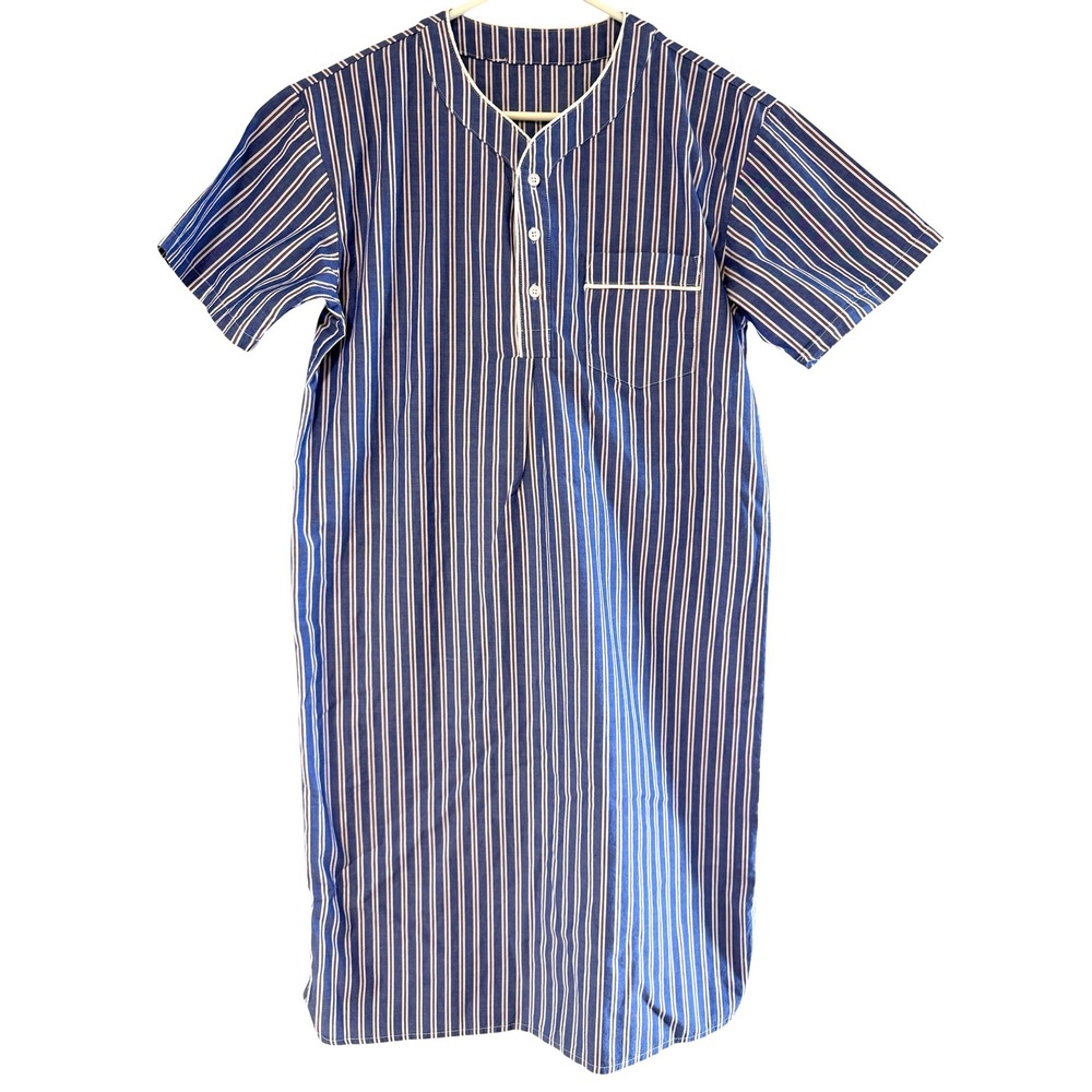 Latuza Nightshirt Blue White Striped Cotton Henley‎ Sleep Dress Womens Small